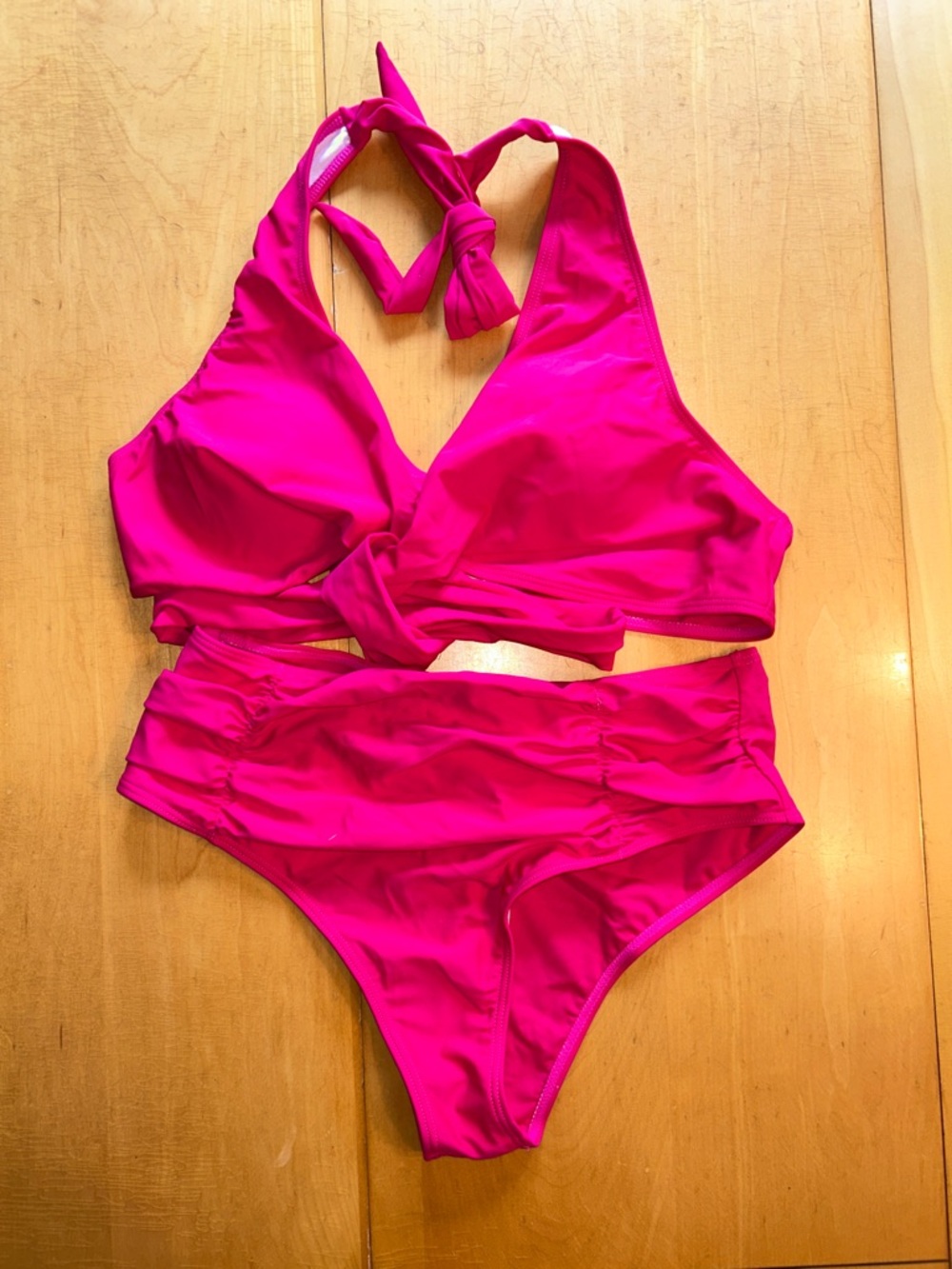 Hot Pink Two-Piece Halter Bikini Set